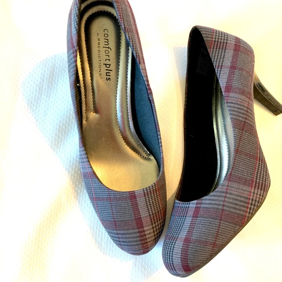 Comfort Plus plaid heels grey and burgundy size 7
